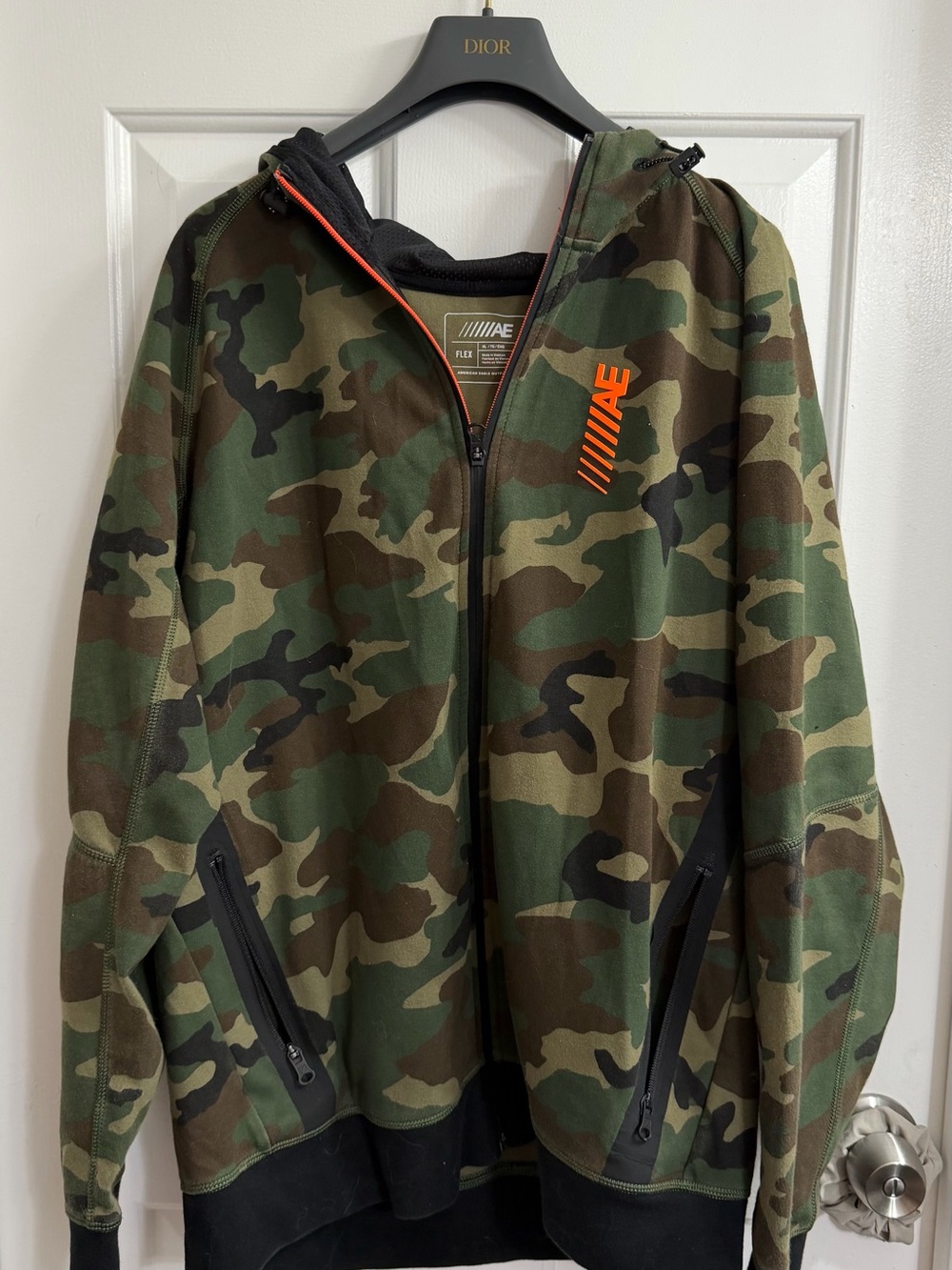Nike Camo Zip-Up Hoodie with Orange Logo